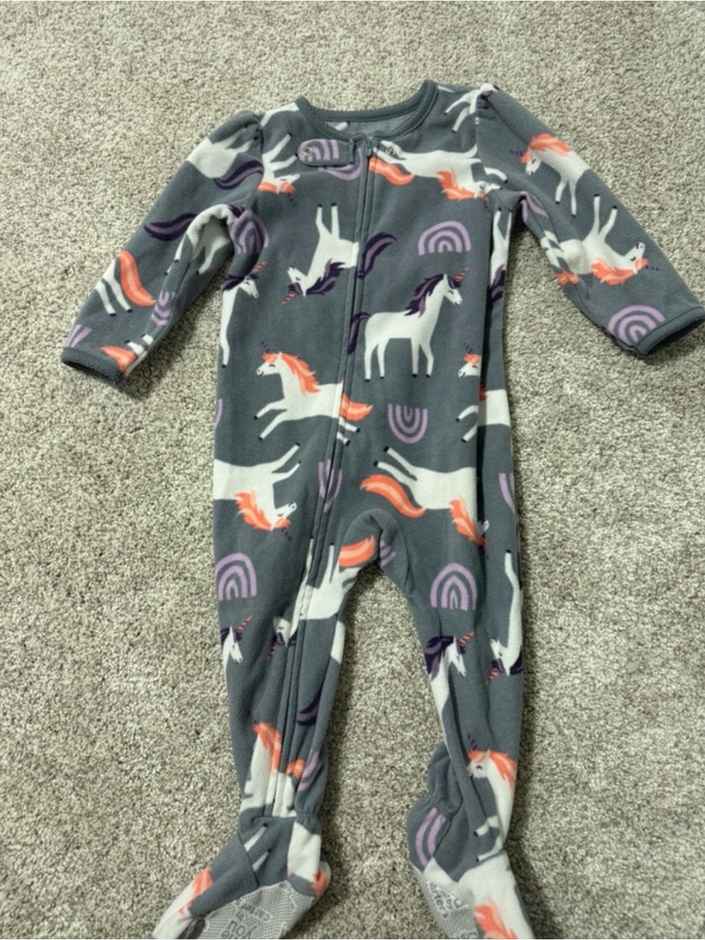 Carter's Gray Unicorn Fleece Footie with Purple and Orange Accents